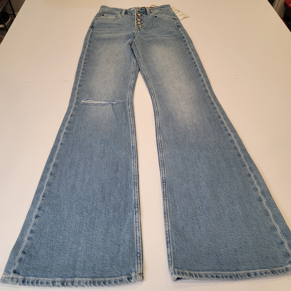 Boyish Denim The Ricky Flare Jean High Rise Light Wash Distressed Size 25 NEW! - Picture 3 of 15
